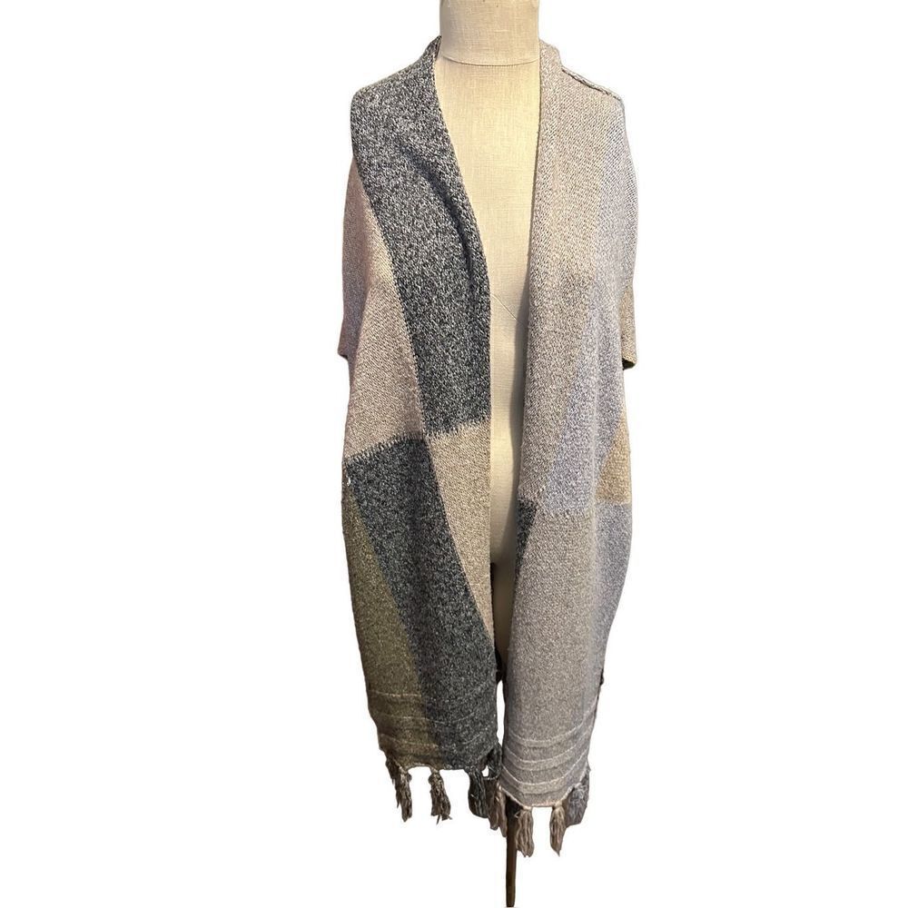 Kye Mi Women Gray Blue Sweater Kimono Cardigan oversized size Small